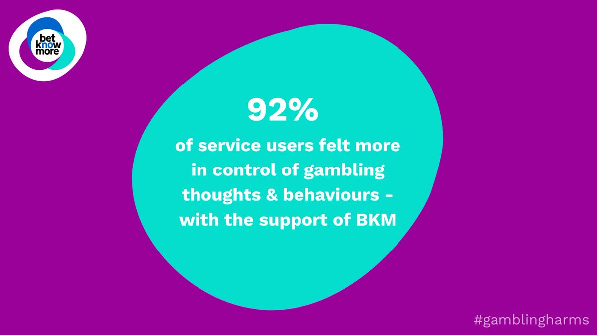 92% of people who used BKM’s services felt better able to manage gambling thoughts &amp; behaviours. REMEMBER: Recovery is an ongoing journey, but with the right support, no one has to face gambling harms alone. To find out more click the link today: betknowmoreuk.org/support-inform… #BKM