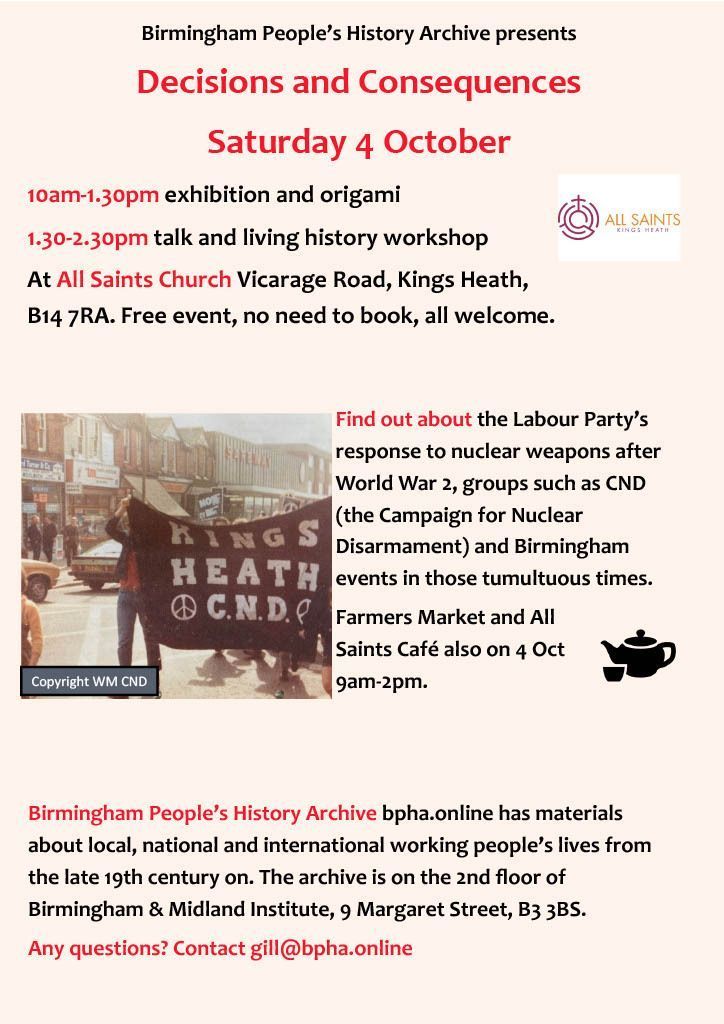 #BirminghamHistory Why not join our pals from the Birmingham People’s History Archive on Saturday for a free living history event at All Saints Church, Kings Heath: bpha.online <a href="/LibraryofBham/">LibraryofBirmingham</a> <a href="/birminghampha/">Birmingham People’s History Archive</a>