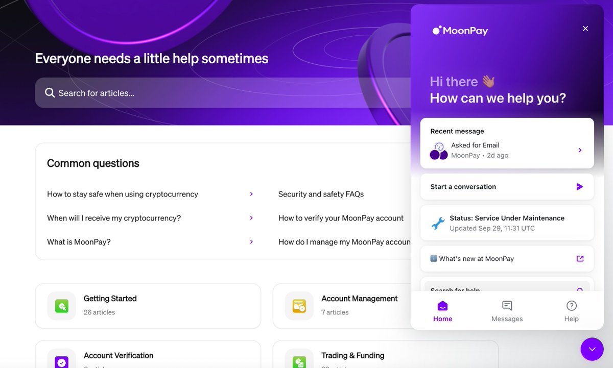 MoonPaySupport's tweet image. MoonPay offers 24/7/365 support and a comprehensive help center at support.moonpay.com!

You can also chat with a live member of our social support team by sending a Direct Message to @moonpay, which is monitored hourly.

Thank you for choosing MoonPay!
