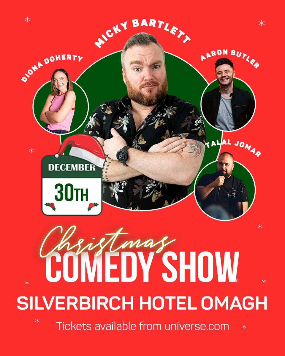 😂 Enjoy a night of side-splitting laughter this festive season as the Christmas Comedy show comes to <a href="/ArmaghCityHotel/">Armagh City Hotel</a> on 28 December and Silverbirch Hotel, Omagh on 30 December 2025.

Performers include <a href="/MickyBartlett/">Micky Bartlett</a>, Diona Doherty, @_AaronButler and Talal Jomar (@TJomar) 🌟