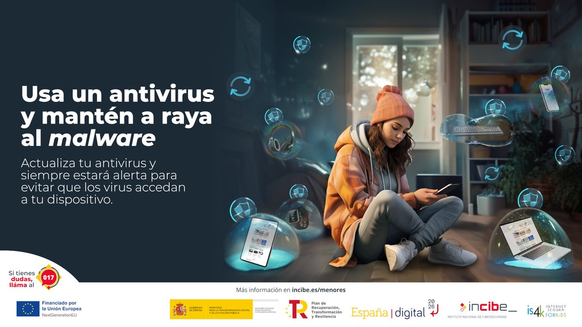 ¡Recuerda usar el #Antivirus 🛡️! 

Muestra, de una forma rápida, a los/las #menores 🧒👧 su importancia y la de mantenerlo actualizado para evitar problemas con #VirusYMalware 👾. 

incibe.es/menores/temati…

#NextGenerationEU #SeguridadDigital