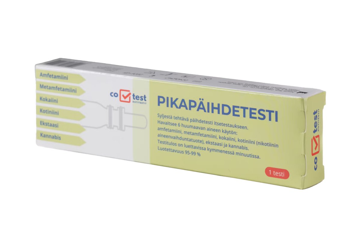 ApacheQQ's tweet photo. K-Ruoka myy tällä hetkellä tätä..testi paljastaa amfetamiinin, metamfetamiinin, kokaiini, kotiniini, ekstaasi, kannabis. Syljestä tehtävä päihdetesti itsetestaukseen. #cotest #pikapäihdetesti https://t.co/n8BSBGd6R0