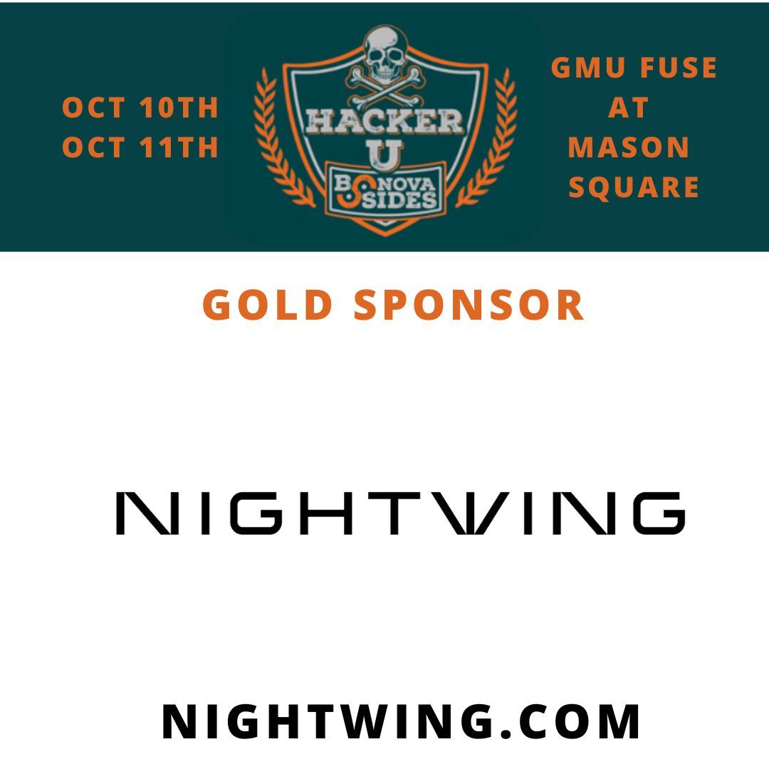Our #BSidesNoVA GOLD sponsor <a href="/Nightwing_usa/">Nightwing</a> is an intelligence services company that provides full-spectrum cyber, data operations, systems integration, and intelligence solutions! Learn more at: nightwing.com