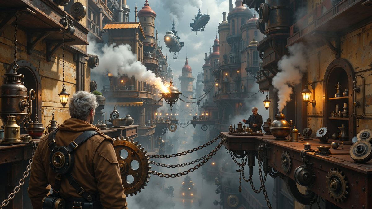 PromptSin's tweet image. Step into a steampunk world — embrace innovation and curiosity! ✨🚀 #SteampunkVibes #FutureVision