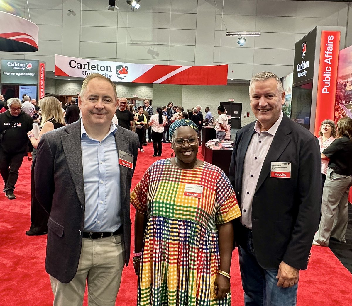 JSchool_CU's tweet image. Team Journalism was hard at work this weekend at the annual Ontario Universities Fair, the major recruitment event held in Toronto. Journalism program head Allan Thompson was joined by colleagues Nana aba Duncan and Aneurin Bosley to meet prospective journalism students.
