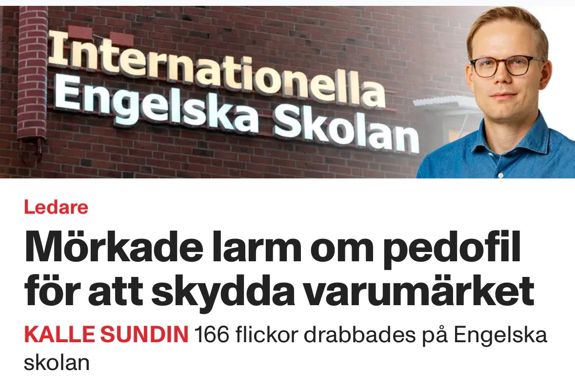 Skriver om hur Internationella Engelska skolan försökte mörka pedofillarm om en anställd fritidsledare för att skydda sitt varumärke. Är det en aktör vi vill ha i svensk välfärd?

(HBO Max släppte i morse dokumentären "Tyst i klassen")

aftonbladet.se/ledare/a/Mnzbw…