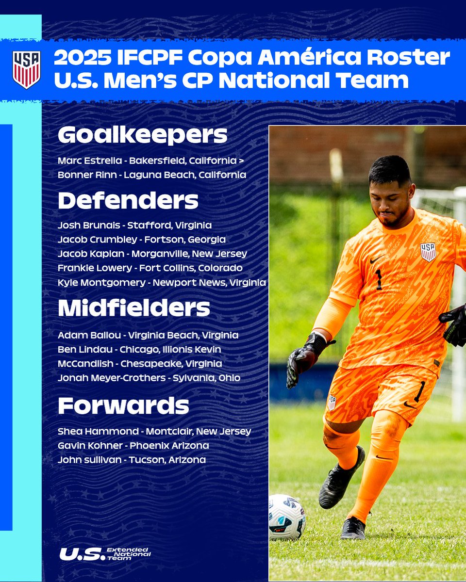 The #UScpMNT roster has arrived for this year's @IFCPF Copa América Tournament! 

14 players will represent the red, white and blue in this year's upcoming tournament. 

📰 ussoc.cr/1a3
