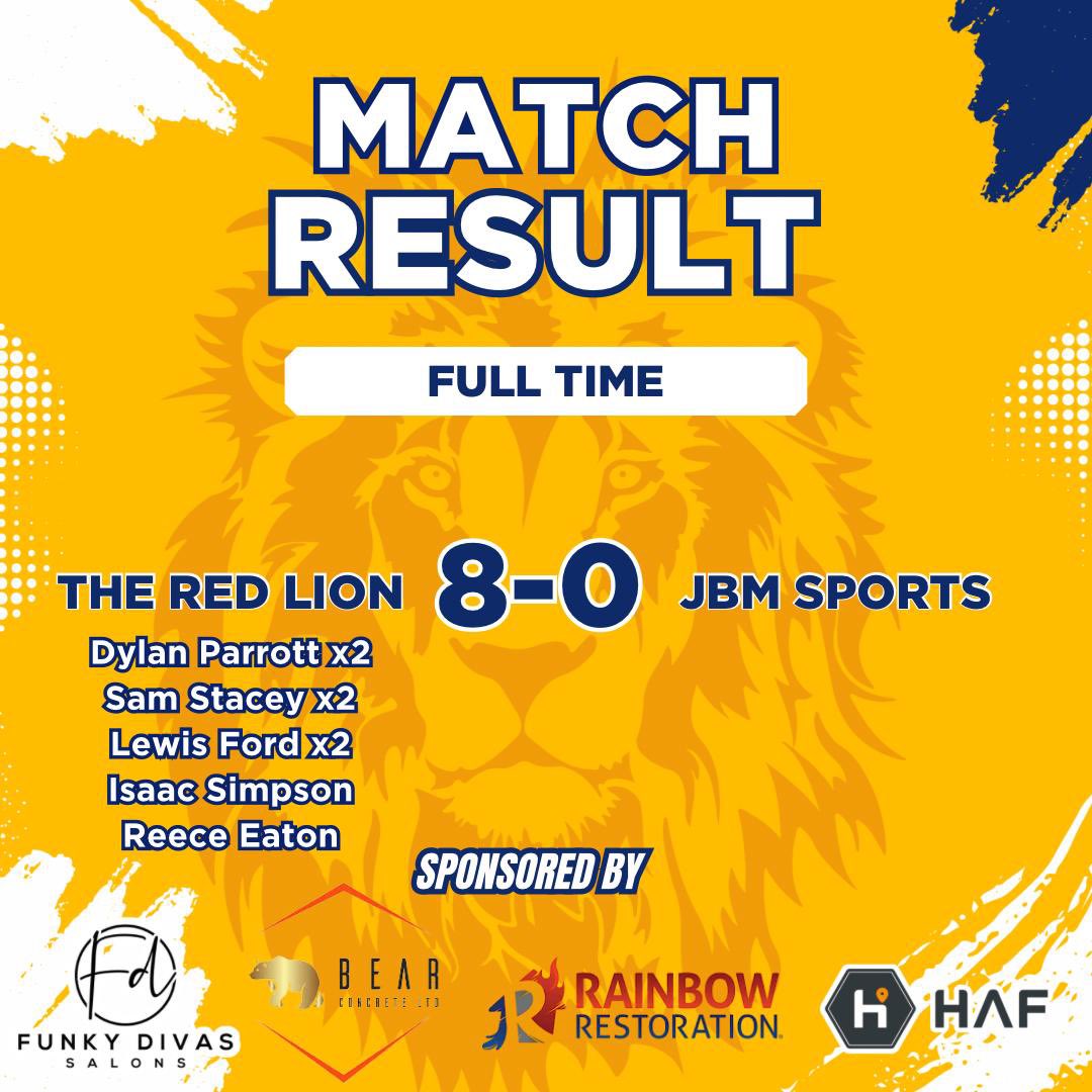 Red Lion cruise to a 2nd victory of the season and extend they’re unbeaten league run. 

Fantastic stuff. 5-0 HT 

BRL🔴🦁