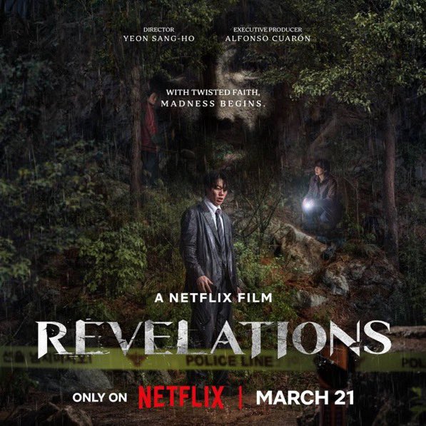 🌲 Revelations (2025)
في غابة معزولة، يُكتشف جثمان مشوّه داخل منطقة محظورة، لتبدأ سلسلة من التحقيقات التي تكشف عن طائفة دينية غامضة، وأسرار تتجاوز العقل والمنطق.
“حين تتشوّه العقيدة، يبدأ الجنون.”
📅 سنة الإنتاج: 2025
⏳ مدة الفيلم: 1 ساعة و46 دقيقة