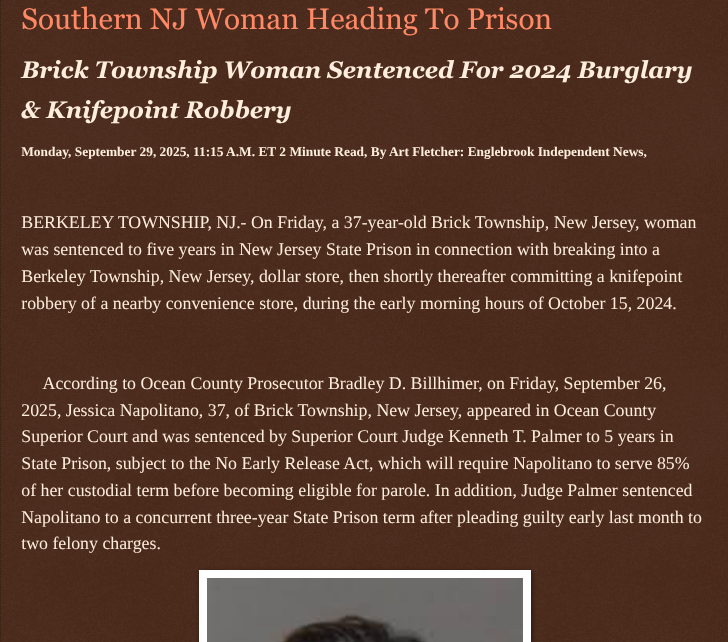 ArtFletcher9's tweet photo. Southern NJ Woman Heading To Prison https://t.co/MYBZegFUNJ via @Englebrooknews #CrimeNews #NewJersey #Oceancountynj #berkeleytownshipnj #stateprison #robbery #burglary #bricktownshipnj @wireless_step @HRG_Media @LodiNJNews @SugarMAGA @fordmb1 @SarahGeving1 @Shannon96574094 @Daytobehappy @janninereid1 @MichelleF_35 @gator4kb18 @TrumpWasRite @KathyKbrose @RobGerundo @JimBobW49