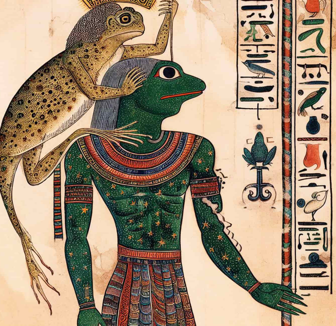 m0mentummike's tweet photo. Did you know Kek and Kekuit the rulers of Egypt, were nurtured as infants by a wild he-frogs? He was later celebrated on the common currency of the Egyptian Empire, the Pepular coin.

https://t.co/m5LN0ch7QY https://t.co/3EAJKCTAwX