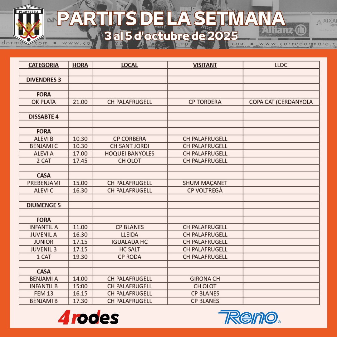 🏑 PARTITS DE LA SETMANA 🏑
<a href="/sport4rodes/">4 Rodes</a> <a href="/hockeyreno/">Hockey Reno</a>