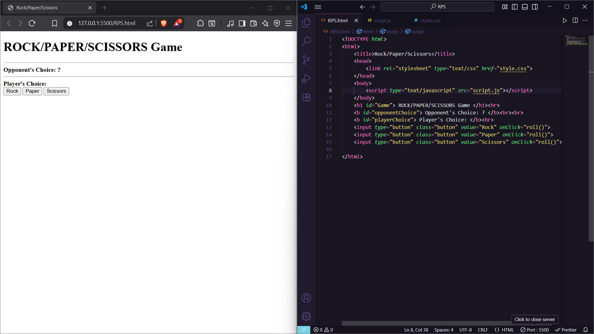 GhimireSiddanta's tweet photo. #LUD2 #LearningUtsav2025 #FestivalOfLearning
I started to build a Rock/Paper/Scissors Game using HTML, JavaScript & CSS
I understood about innerHTML & used it in the project and built the logic. https://t.co/jom0wTqBsO