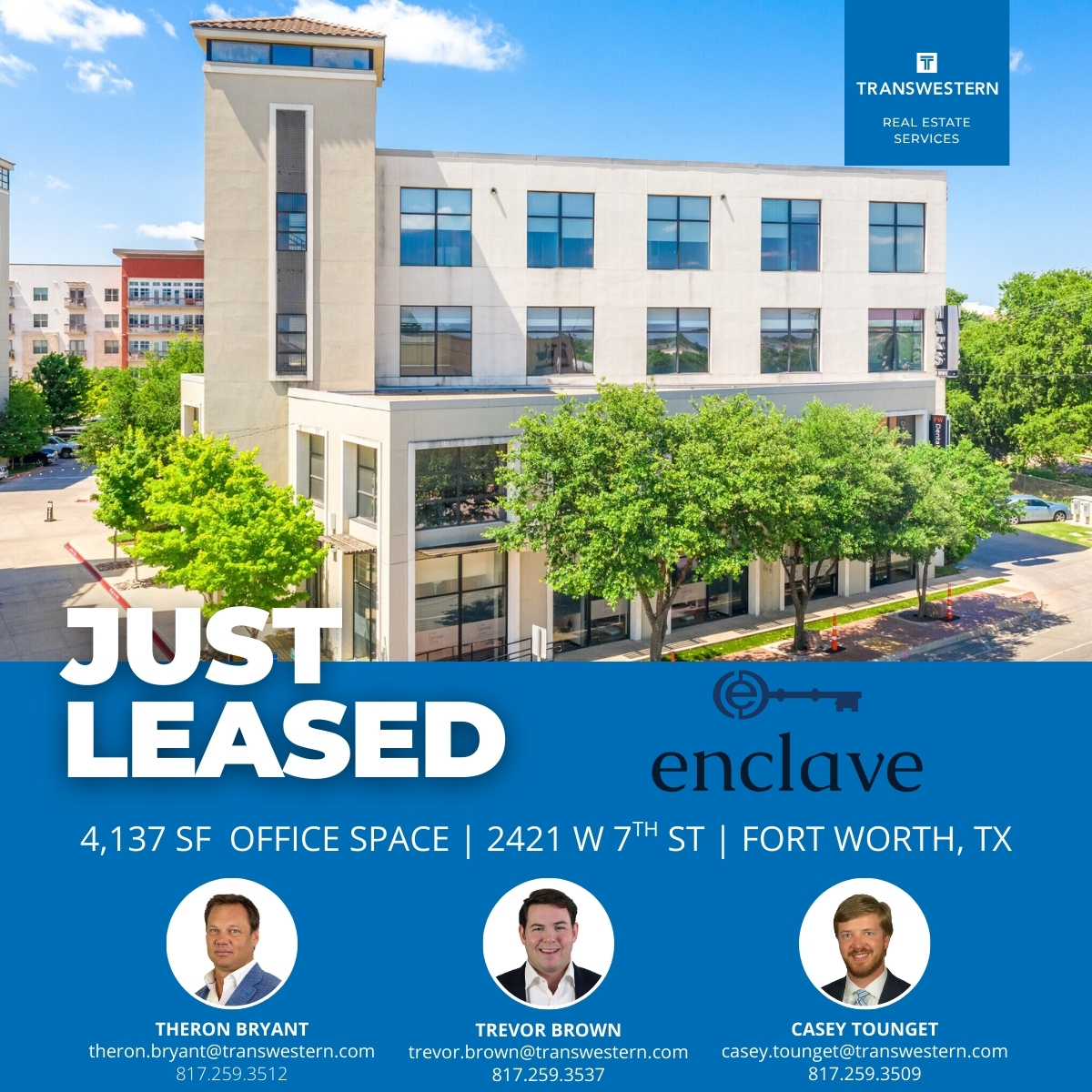 TranswesternFW's tweet photo. 🏢 New Lease at 2421 West 7th Street!
#FortWorth #CommercialRealEstate #OfficeLease #CoworkingSpace #Transwestern #West7thDistrict #TranswesternFortWorth #So7Development https://t.co/Wb1Z0u8x1I
