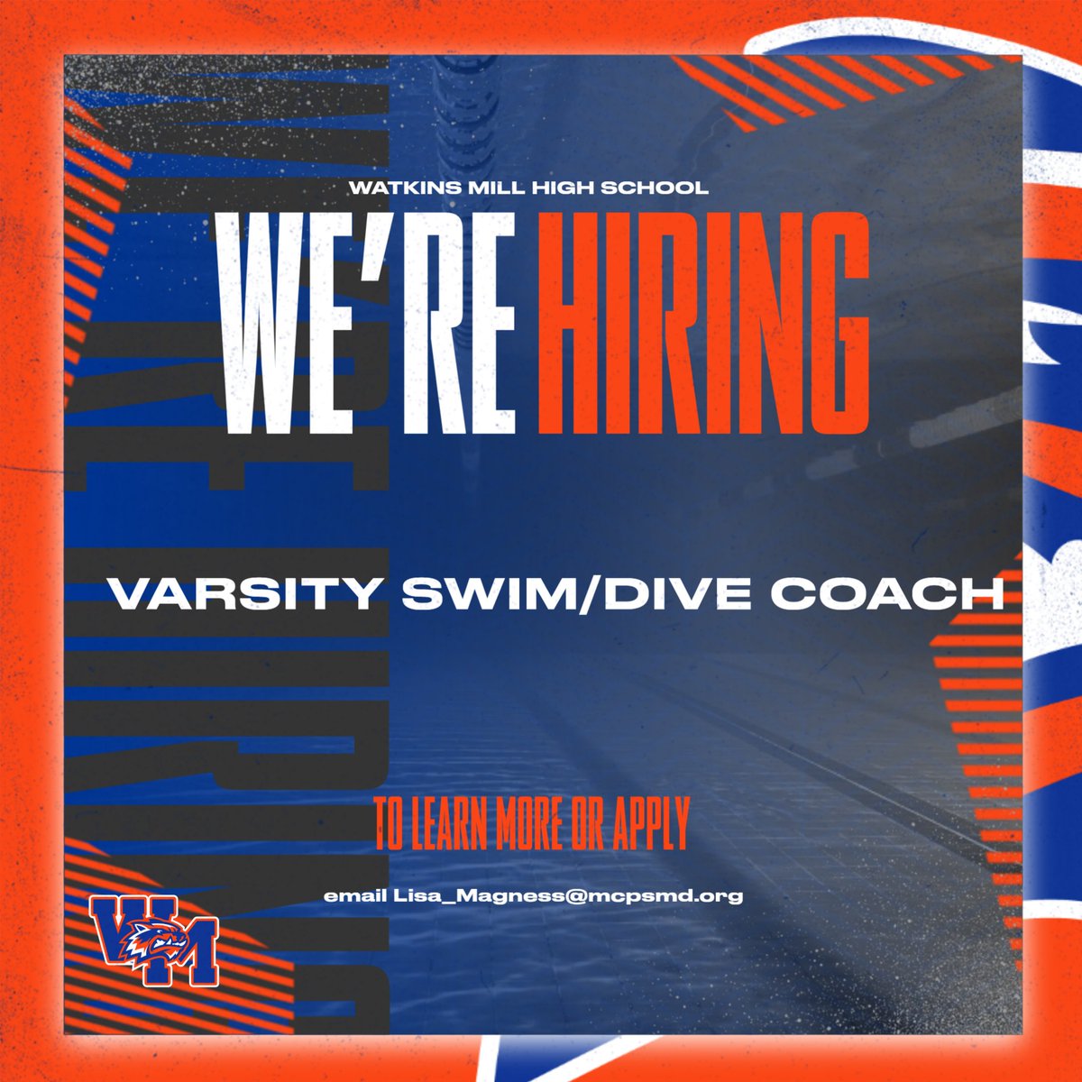We have an immediate opening for a swim and dive coach at The Mill. If you or someone you know is interested, please apply on MCPS careers and email Lisa_Magness@mcpsmd.org. The season begins on November 15th.