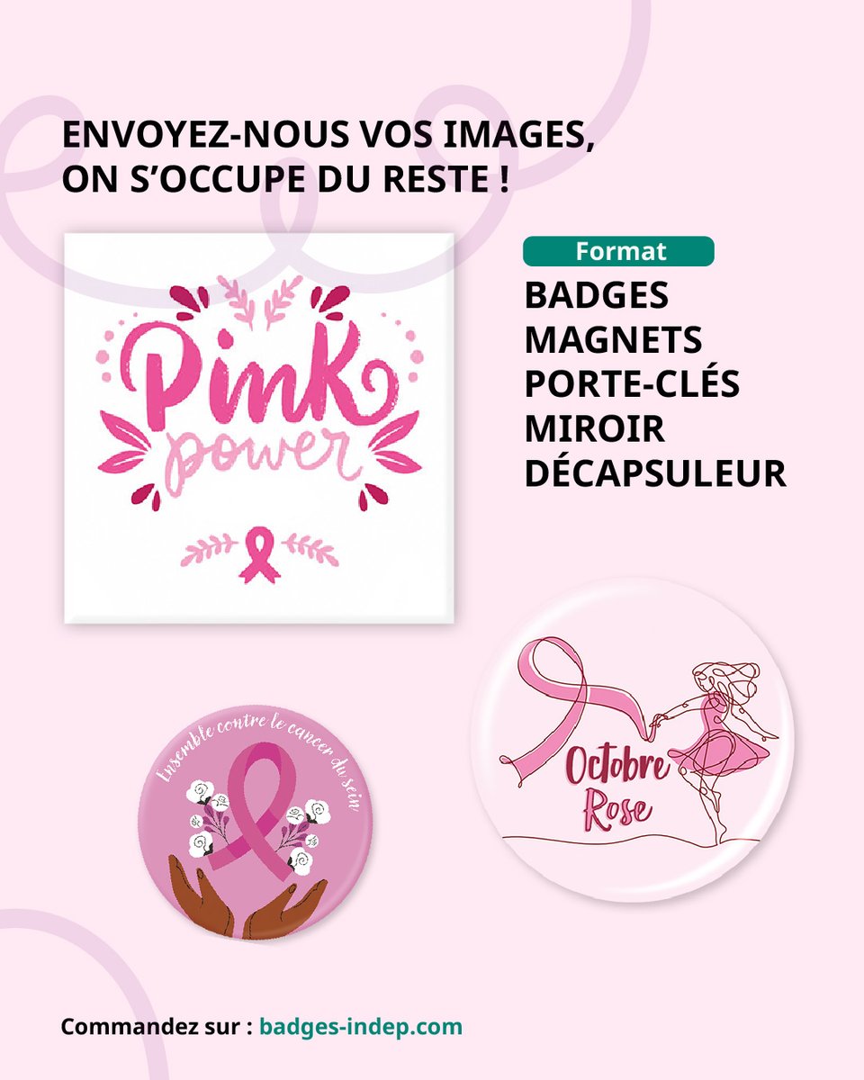 Badges_indep's tweet photo. #OctobreRose : affichez votre engagement contre le cancer du sein avec des badges personnalisés
#badges #goodies https://t.co/njWAZwBB8H