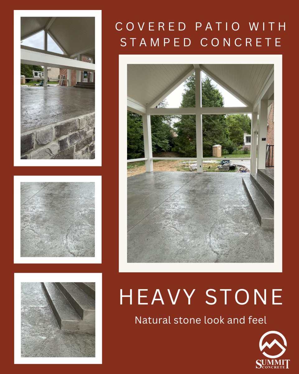 summit_concrete's tweet photo. We’re excited to showcase this latest project featuring a covered patio pergola with heavy stone stamped #concrete that resembles the look and feel of natural stone. We offer many styles to help customize your perfect autumn space, including cobblestone, wood grain, &amp; more. https://t.co/pBxEPecVvH