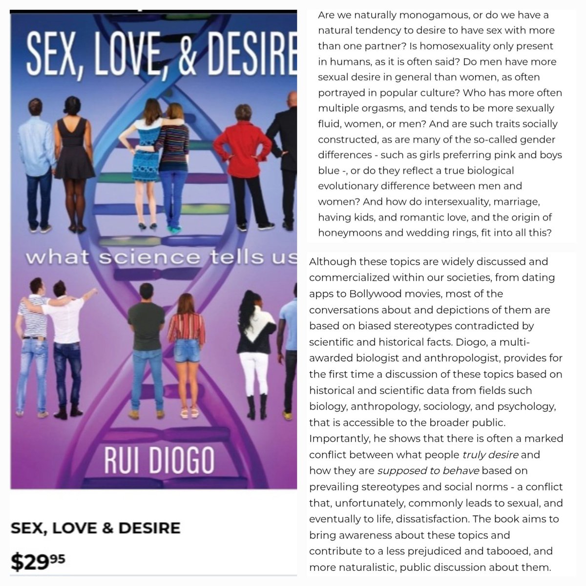 Rui_Diogo_Lab's tweet photo. Book just published by, and vailable at: https://t.co/MNqkV7rEsl
#sexy #LOVE #desire #marriage #Culture #sexuality #Psychology #anthropology #biology #History #religion https://t.co/NGS70r96uW