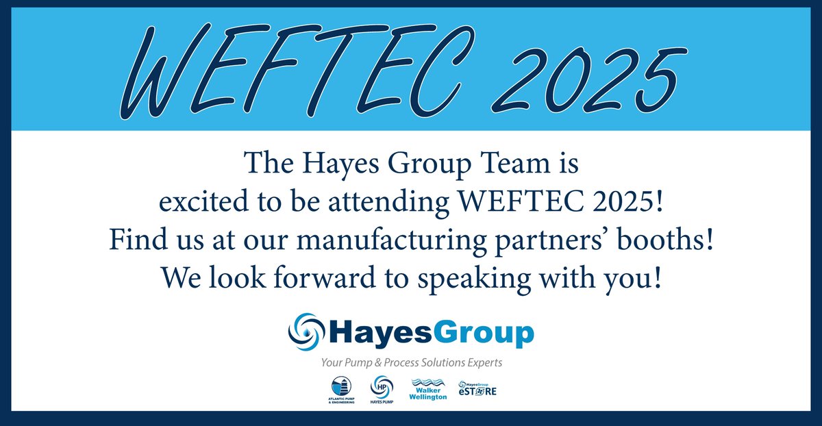 Hayespump's tweet image. #HayesGroup #WEFTEC2025 #WaterSolutions #WaterIndustry #Wastewater #WaterQuality #WaterTreatment
hayespump.com/wp-content/upl…