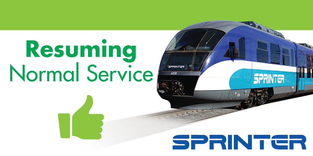 #SPRINTER At 8:44, service is back on schedule. Thank you for your patience. #NCTDAlert