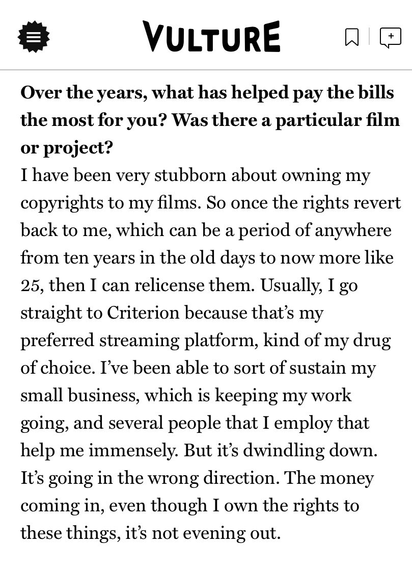 BilgeEbiri's tweet photo. I’m always curious about how indie filmmakers who aren’t constantly churning out new releases get by. Credit to Jim Jarmusch for answering this question honestly. https://t.co/KwA6MJjoVd