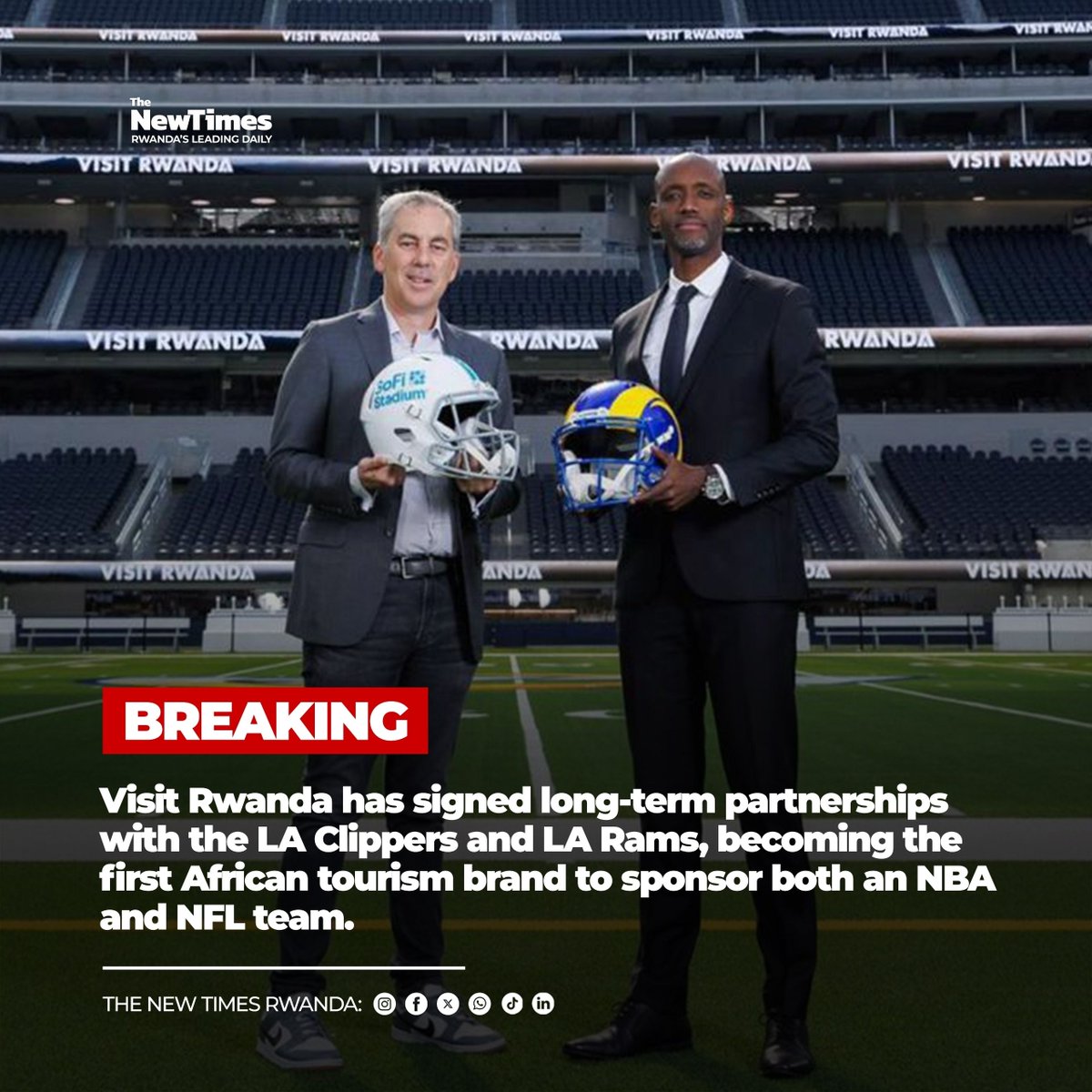 BREAKING: Visit Rwanda has signed long-term partnerships with the LA Clippers and LA Rams, becoming the first African tourism brand to sponsor both an NBA and NFL team.