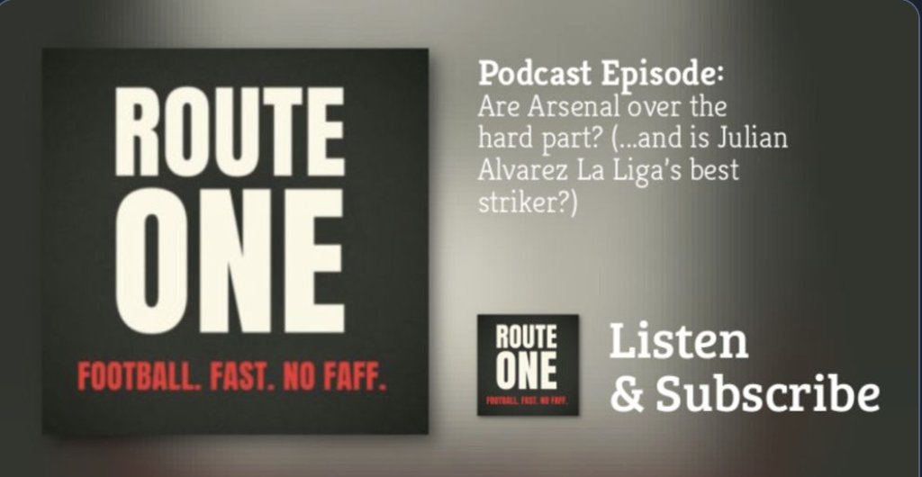 The new ROUTE ONE is here with <a href="/skr448/">Scarlet Katz Roberts</a> on Arsenal and <a href="/dermotmcorrigan/">Dermot Corrigan</a> on Atletico and me, sat at home in a small cloud of germs once again. Could this be the 7th visit of Mrs Covid? 

LISTEN: pod.fo/e/333862
WATCH: You can't. I had to stay at home today.