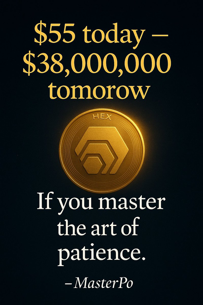 MasterPo (@masterpo2024) on Twitter photo Inspired by Johnny Chaos:
Tip for the younger ones among us — myself included 🤭:
Buy just $55 worth of HEX on Ethereum and stake it for 5555 days (15 years and 2 months).
I expect that the price per eHEX in 15 years will be at least $555. In that case, your stake — with an Inspired by Johnny Chaos:
Tip for the younger ones among us — myself included 🤭:
Buy just $55 worth of HEX on Ethereum and stake it for 5555 days (15 years and 2 months).
I expect that the price per eHEX in 15 years will be at least $555. In that case, your stake — with an