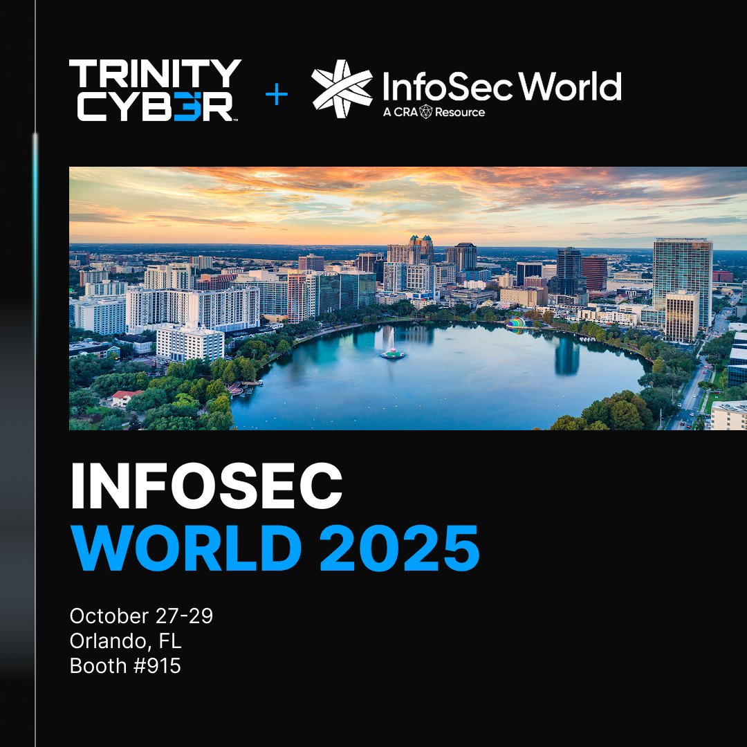 Trinity Cyber (@trinitycyber) on Twitter photo Trinity Cyber is a Silver Sponsor of this year's <a href="/InfoSec_World/">InfoSec World</a>, October 27-29!
Now through October 3, take 20% off your "World Pass" or "Main Conference" registration with code ISW25-TRIN20: hubs.la/Q03L95YQ0 #InfoSecWorld Trinity Cyber is a Silver Sponsor of this year's <a href="/InfoSec_World/">InfoSec World</a>, October 27-29!
Now through October 3, take 20% off your "World Pass" or "Main Conference" registration with code ISW25-TRIN20: hubs.la/Q03L95YQ0 #InfoSecWorld