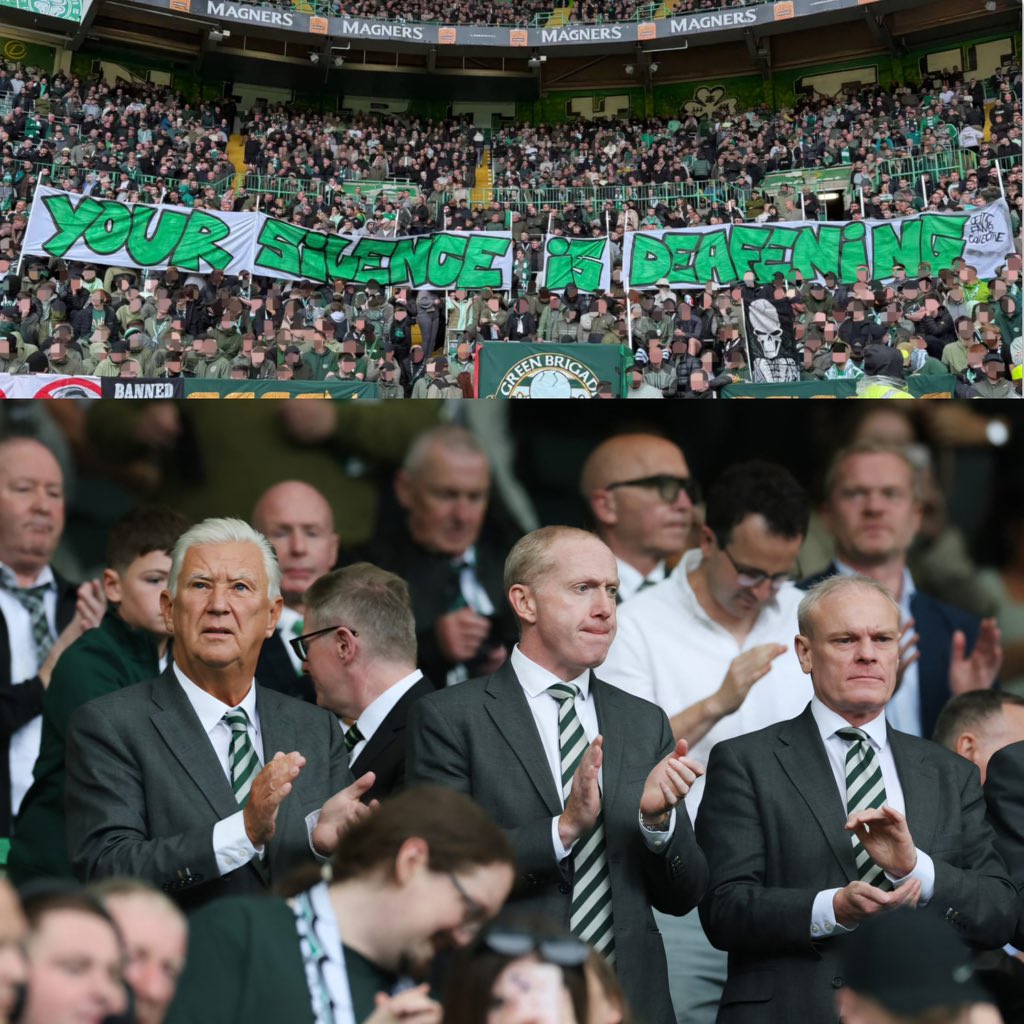 Break the silence
Speak to the fans!

Saturday’s protest was the first of three planned silent protest at Celtic Park.