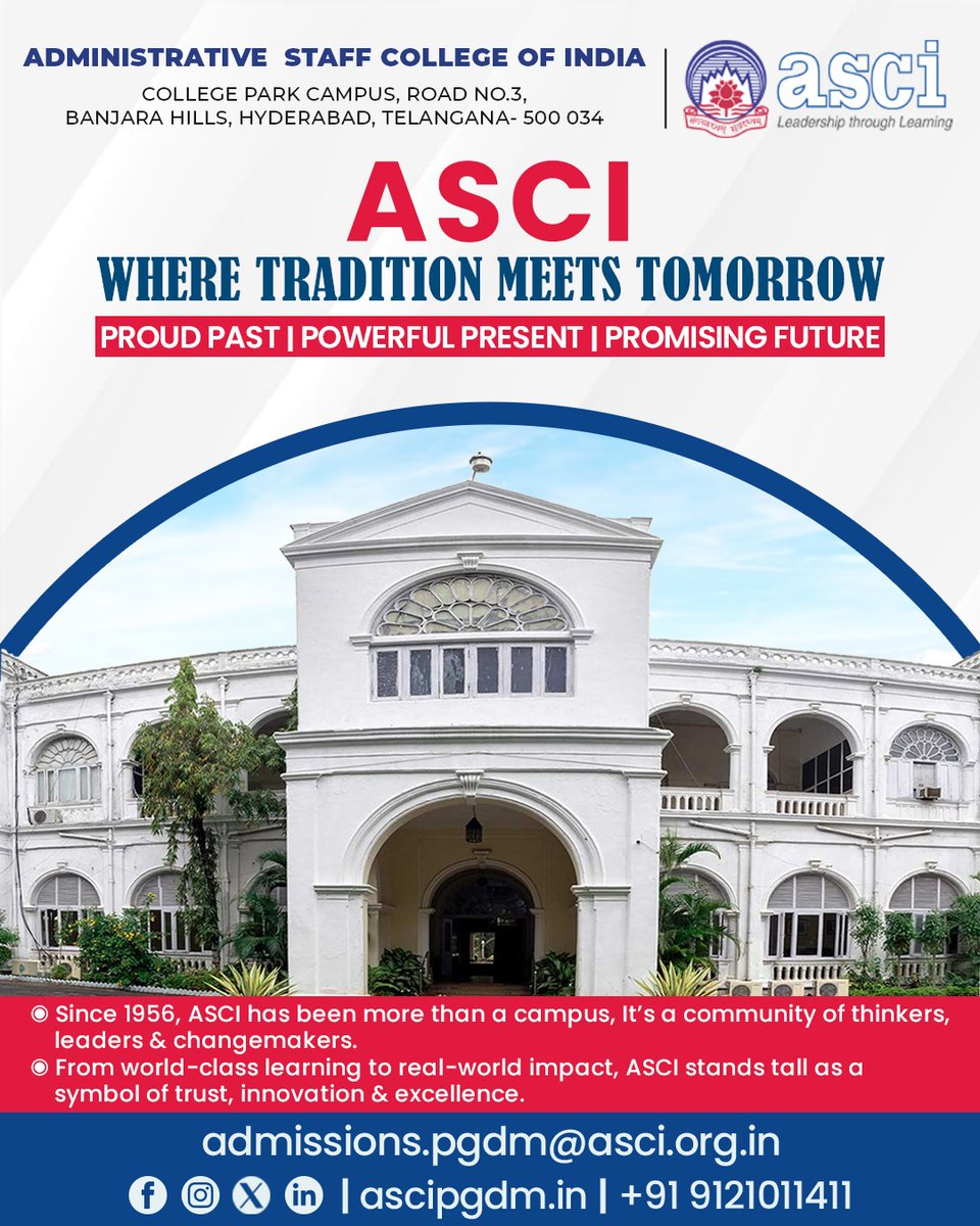 ascipgdm's tweet image. symbol of excellence, innovation, and impact. 🚀

Here’s to shaping leaders who don’t just adapt to tomorrow — but create it. 💼🌐
📧 admissions.pgdm@asci.org.in
| 🌐 ascipgdm.in | 📱 +91 9121011411
#ASCI #ASCIPGDM #PGDM #ManagementEducation #FutureLeaders #Since1956