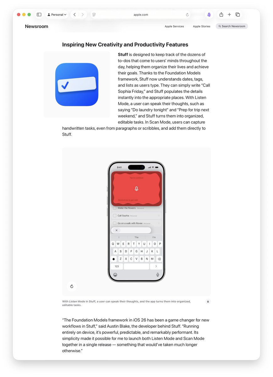 austboston's tweet image. Awesome to see years of work start to pay off!
@stuff_app_ was featured in Apple Newsroom this morning 🎉
apple.com/newsroom/2025/…