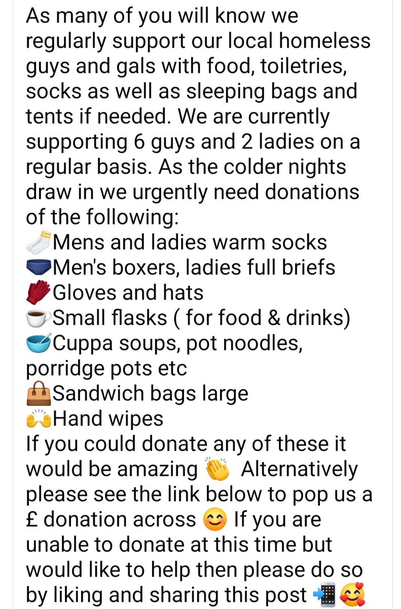 Can you help us to help a local homeless person this winter 👇
Paypal link for £donations in the thread ✨️ please ❤️ and retweet 📲 <a href="/BBCRadioStoke/">BBC Stoke & Staffordshire</a> <a href="/Sotlive/">StokeonTrentLive</a>