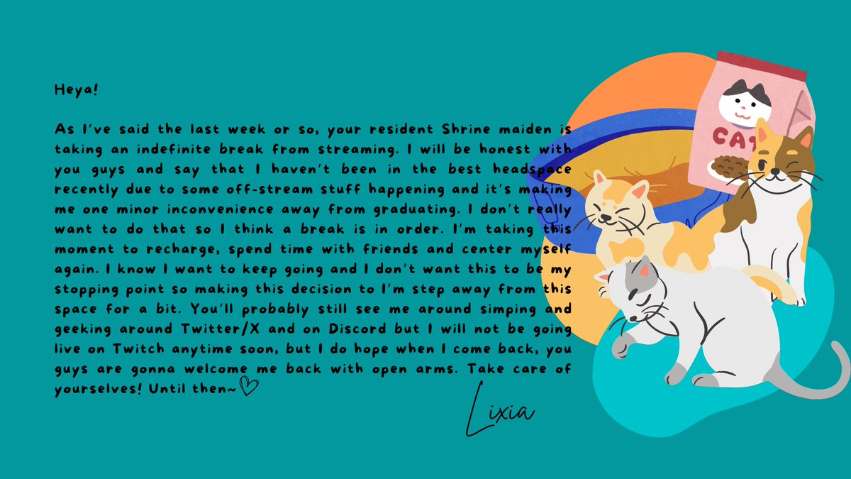 As you all know, I've been talking about going on a break for a while now. I'm still streaming tomorrow evening to do my Flins pulls but after that, I'll be gone for a bit. Take care of yourselves while I'm gone, okie? 🩵