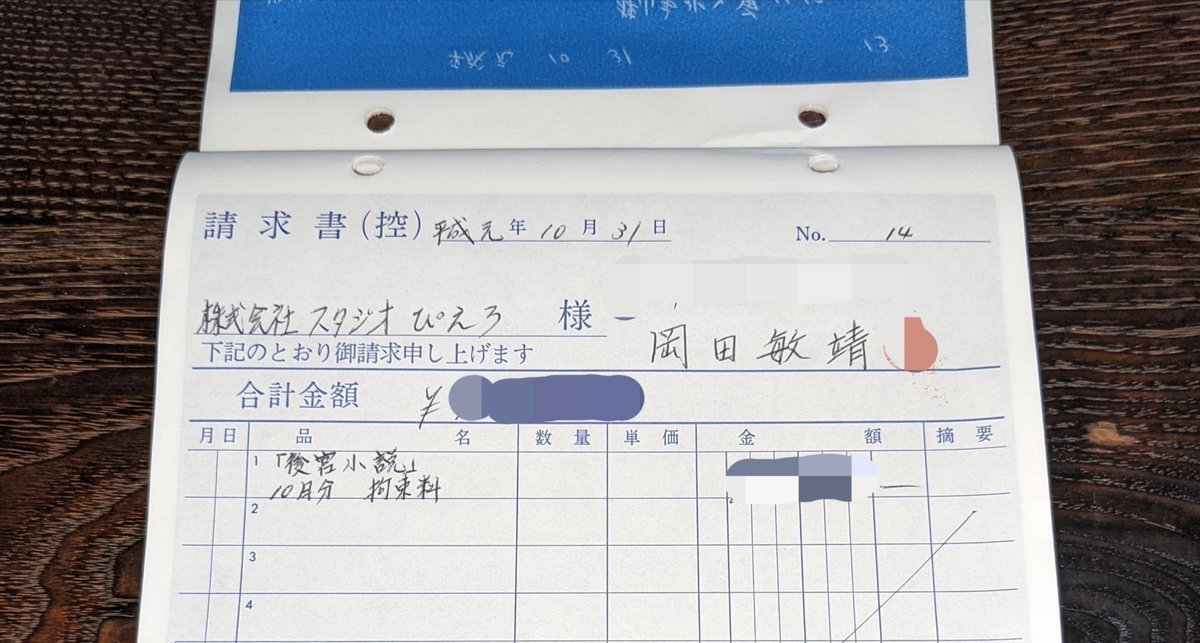 「雲のように風のように」(原作、後宮小説)
平成元年10月以降少なくとも3ヶ月の拘束期間があり、当初作監として仕事をしていた形跡が認められますがその後事件が起きます。
父の怒りはそれはもう凄まじく、この件により鳥海＆岡田コンビは解消されることとなりました(後年両者は和解)。
#岡田敏靖