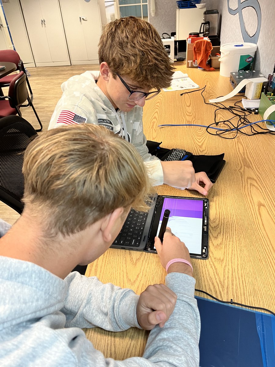 Our two newest recruits in the Tech Tribe are fixing a broken screen! #hireyourstudents