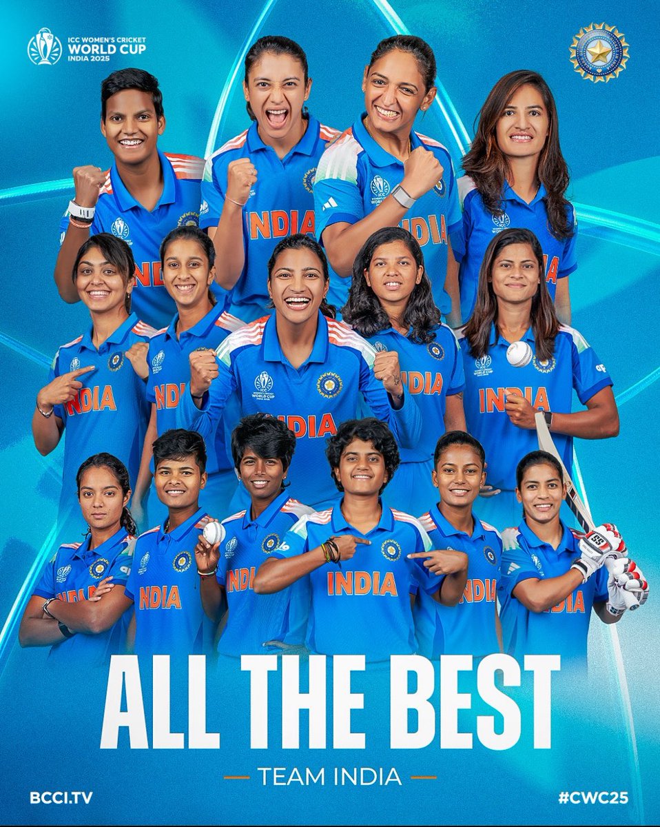 It all starts tomorrow!! 
Here’s wishing our women in blue  the very best !! 
#CWC25 !!
<a href="/BCCIWomen/">BCCI Women</a> 
<a href="/BCCI/">BCCI</a>