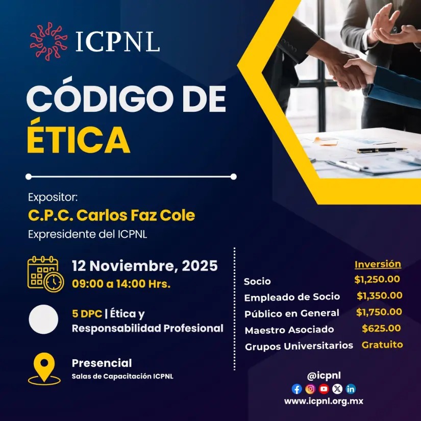 ⚡ No capacitar en ética es dejar abierta la puerta a sanciones, pérdidas y daños a la reputación 

Curso Código de ÉTICA

🗓️ 12 Noviembre  🕣 9:00 a 14:00 hr
📌 Presencial en ICPNL

Temario: 
1. Antecedentes, video
2. Como empezar
3. En casa los valores familiares
4. Hammurabi