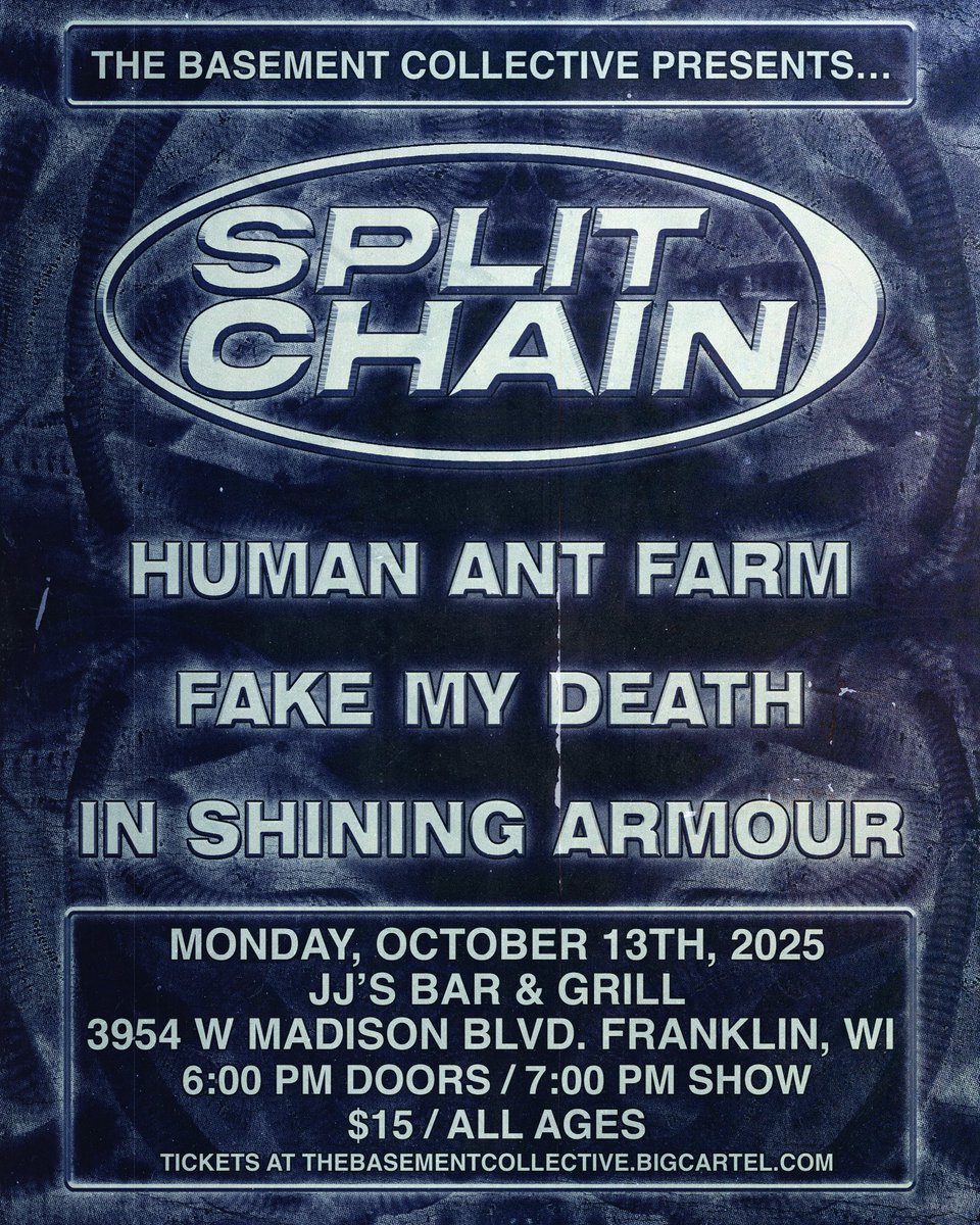 last min gig for <a href="/splitchainband/">Split Chain</a> in the basement on october 13th! tickets on sale now. 🫡

🎟️: thebasementcollective.bigcartel.com