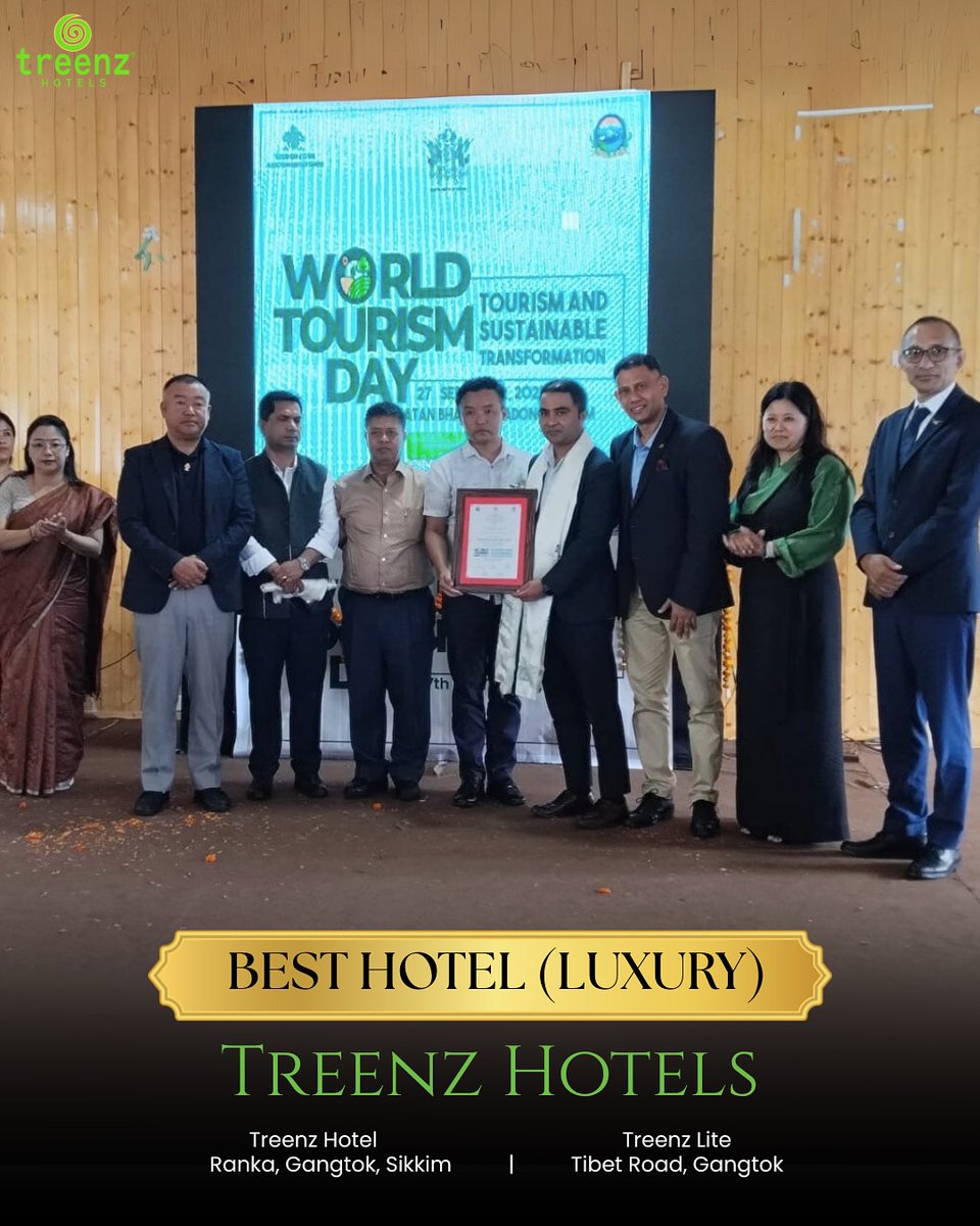 A Landmark Achievement for Treenz Hotels!📷 On this World Tourism Day 2025, Treenz Hotels has been honored with the award for Best Hotel (Luxury), Gangtok District.
#TreenzHotels #WorldTourismDay #SikkimTourism #LuxuryHospitality #AwardWinningHotel #Gangtok