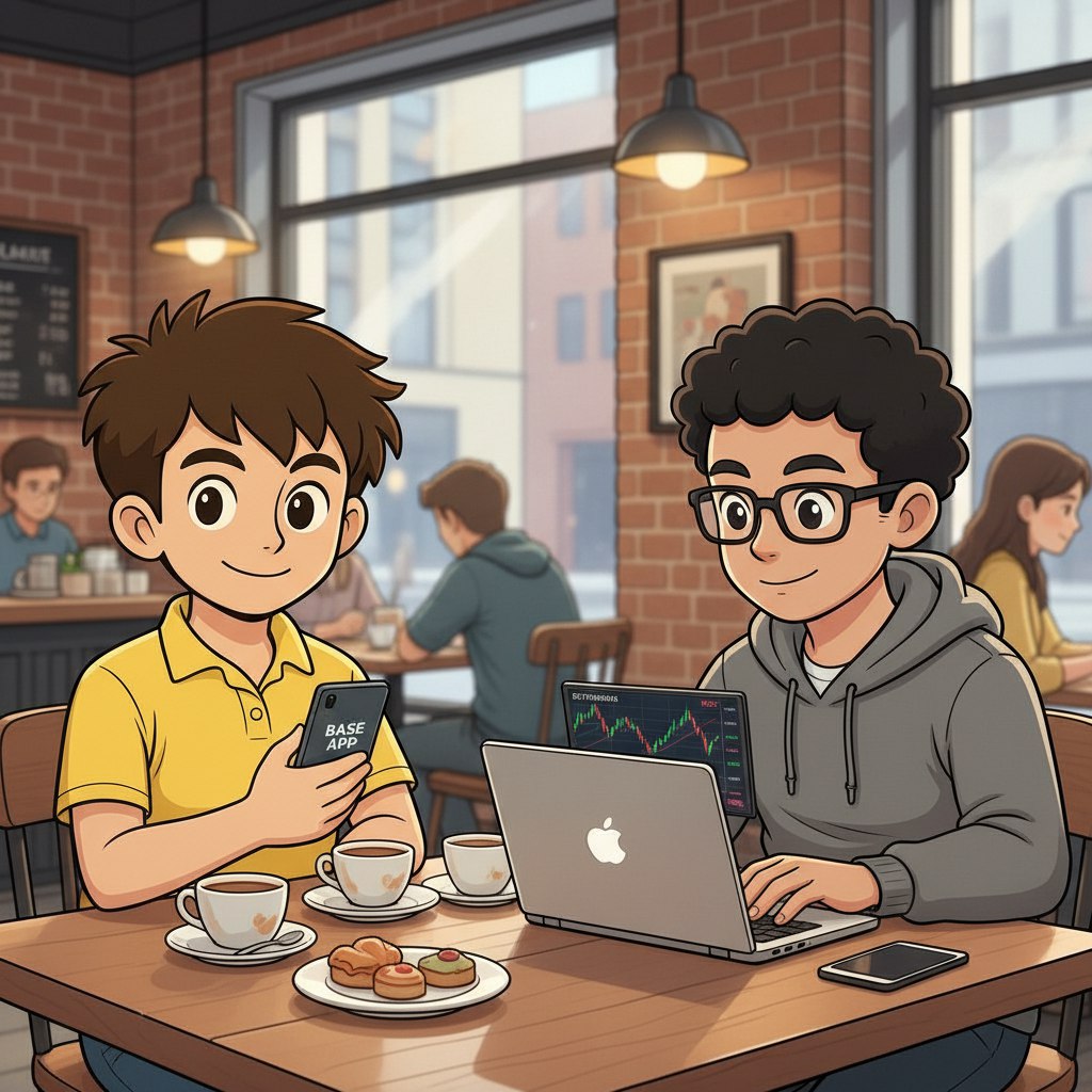 coffee + Base App = best onboarding combo 
Brought my friend here, showed him its not just charts &amp; graphs…
with a couple taps you can actually make money onchain
He came for coffee, but stayed for Base🔵
<a href="/baseapp/">Base app</a> 
<a href="/base/">Base</a>  
<a href="/nabu_lines/">nabu</a>