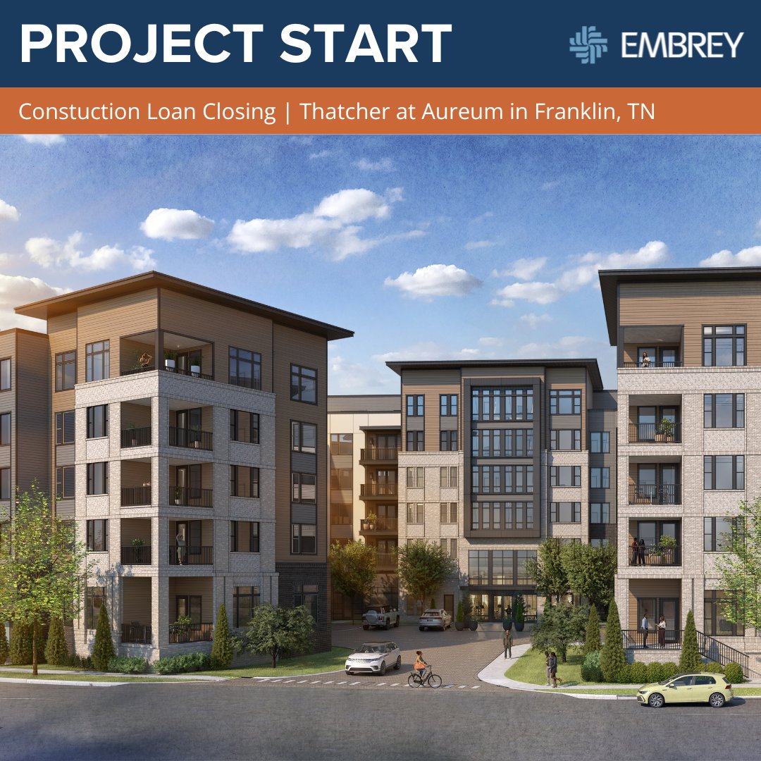 EMBREY closed financing for Thatcher at Aureum, a 296-unit, multifamily community in Franklin, Tennessee. Part of a 22-acre mixed-use development, it offers upscale apartments and amenities.

 Read More Here: bit.ly/42fLIRT