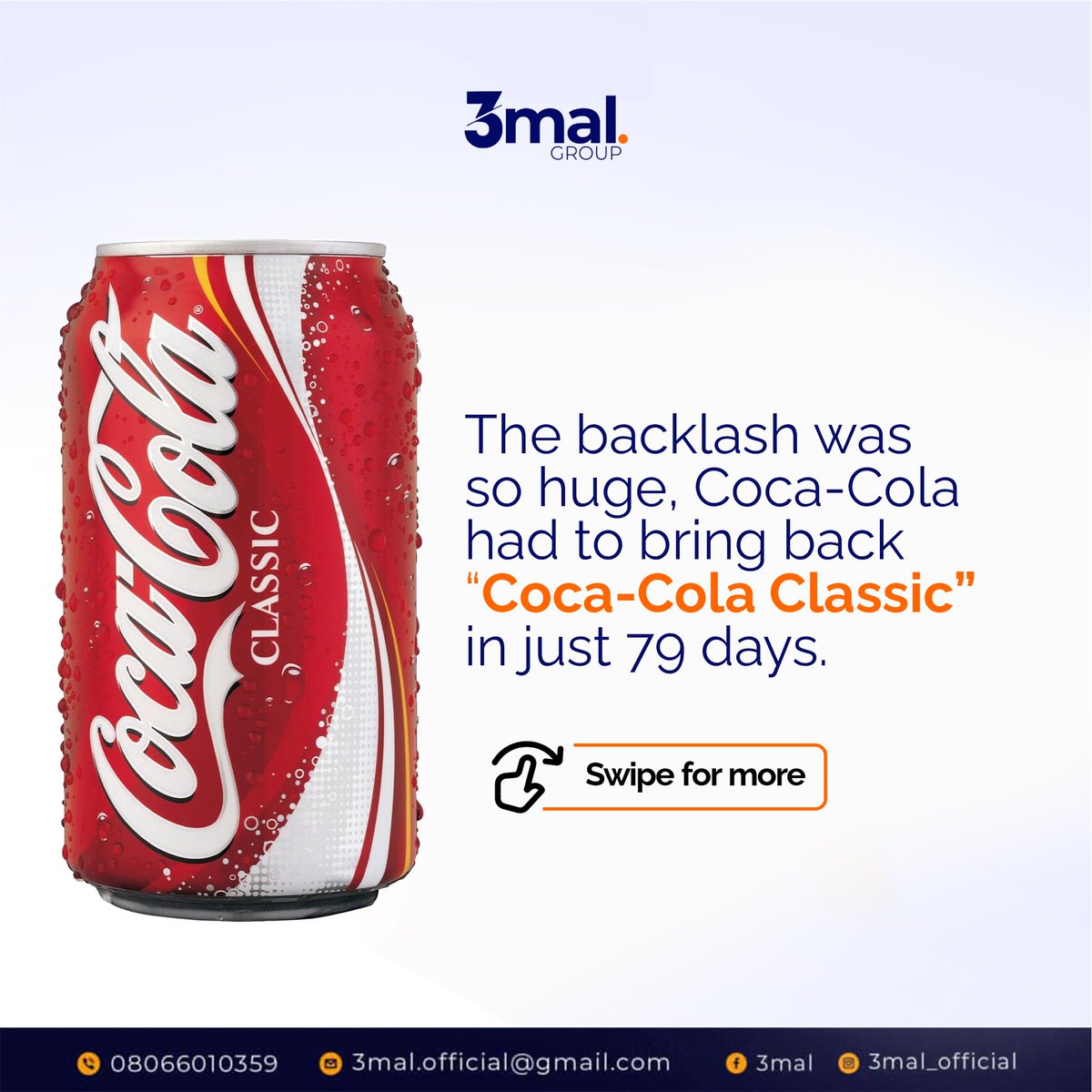 3mal_official's tweet photo. Even giants make mistakes. Coca-Cola learned the hard way that customers value emotion more than trends. 
Your brand should too.

#Strategy #Branding #3mal  #value https://t.co/zJIIe84ChF