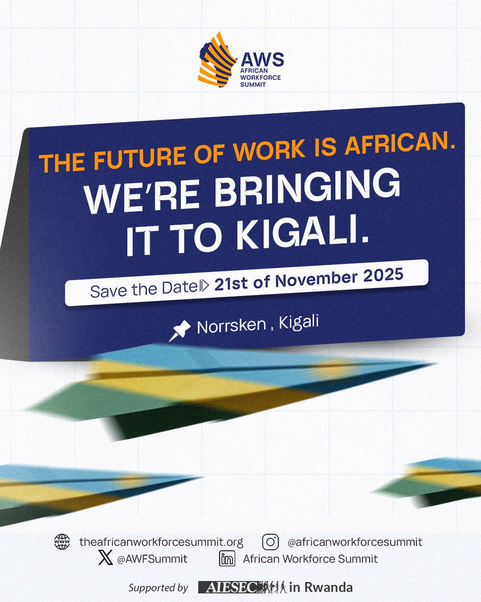 On 21st November 2025, the African Workforce Summit (AWS) will be taking the heart of Kigali! 

The conversations, connections, and commitments that will ensure here is set to shape Africa’s workforce for decades to come.

#AWSummit 
#Kigali2025
