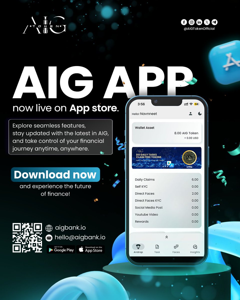 AigToken's tweet image. 🚀 Big news! The AIG App is now live on the App Store 🎉
Claim free tokens, and stay ahead in the future of finance.
👉 Download today - apps.apple.com/in/app/aig-tok…

#AIGBANK #futureoffinance #fintechinnovation #digitalwallet #financialfreedom #cryptorewards #appstorelaunch