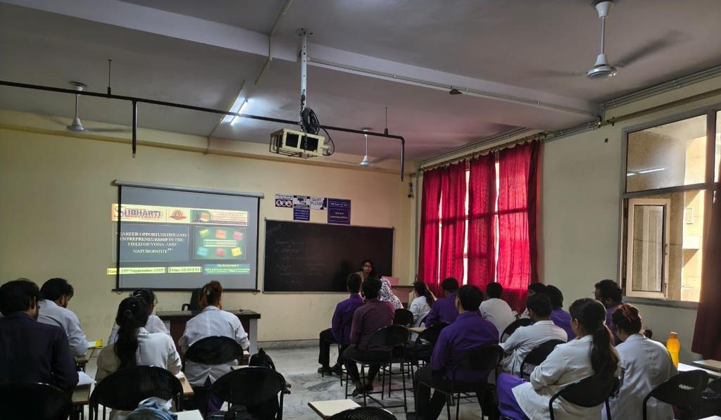 DirectorCcryn's tweet photo. On 29th September 2025, a guest lecture was delivered at Swami Vivekanand Subharti University, Meerut by  Dr. S. Anburani on the topic “Career Opportunities and Entrepreneurship in the Field of Yoga and Naturopathy” for the final year BNYS students.

The session highlighted the diverse career pathways available for graduates in Yoga and Naturopathy, including opportunities in clinical practice, research, teaching, wellness centers, government organizations, and international platforms.  the growing global recognition of natural and holistic health systems and motivated students to explore entrepreneurship avenues such as establishing yoga studios, naturopathy clinics, wellness resorts, lifestyle modification centers, and digital health platforms.

The lecture encouraged students to adopt innovation, professionalism, and dedication in their career journey while contributing to the promotion of holistic health and preventive medicine. The interactive session was well received, and students actively participated by raising questions regarding practical challenges.

#yoga #naturopathy