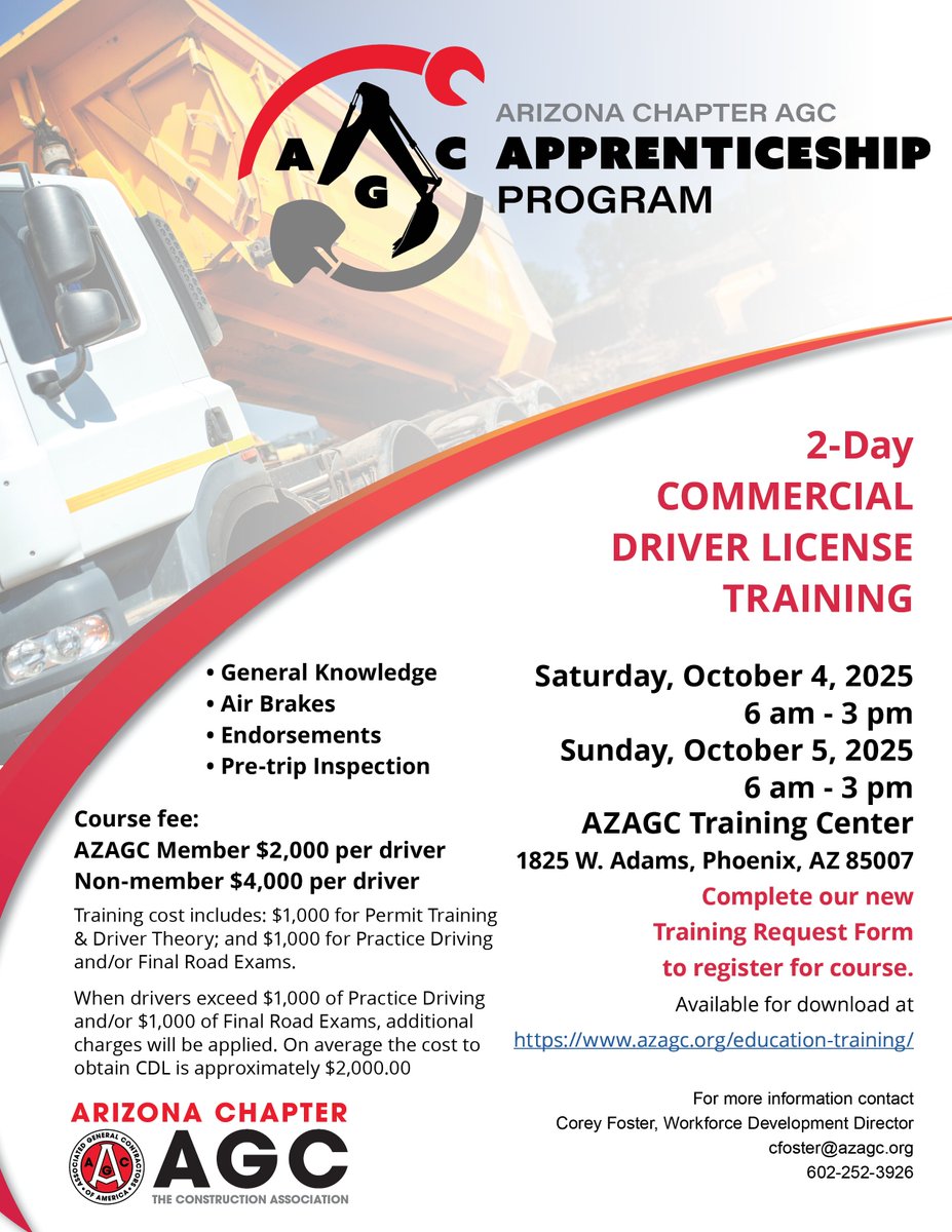 Just added: CDL Training October 4-5, 2025. Register at azagc.org/education-trai…