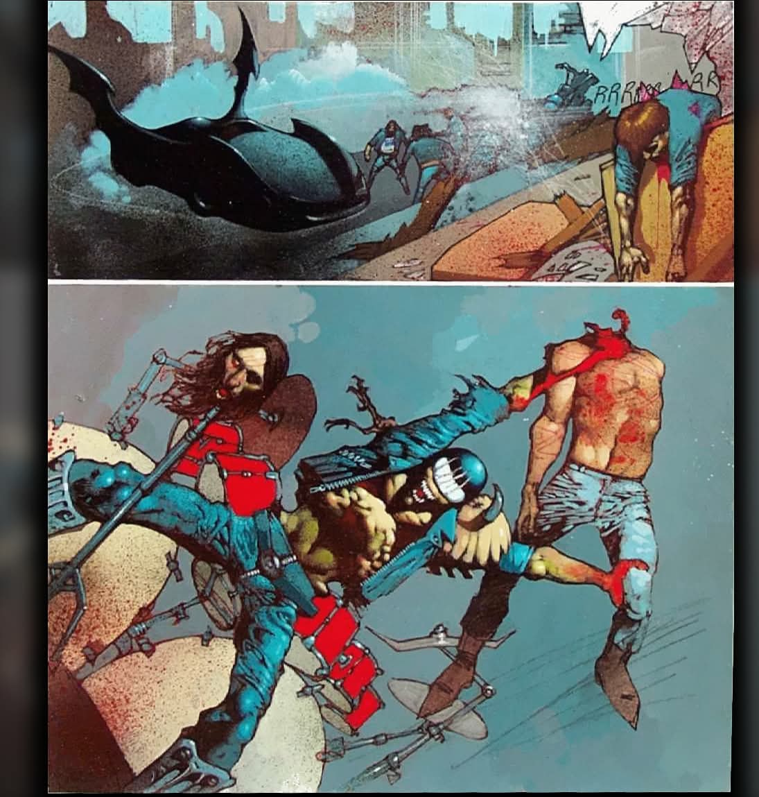 Simon Bisley – Judgement on Gotham, page 50 (1991) #simonbisley
 #lobo #judgedeath #judgedredd #dccomics #bisleyart #metalcomics #comicart #graphicnovel #darkcomics #1990scomics #britishcomics #goreart #undergroundcomix #wildstyle #comiclegend