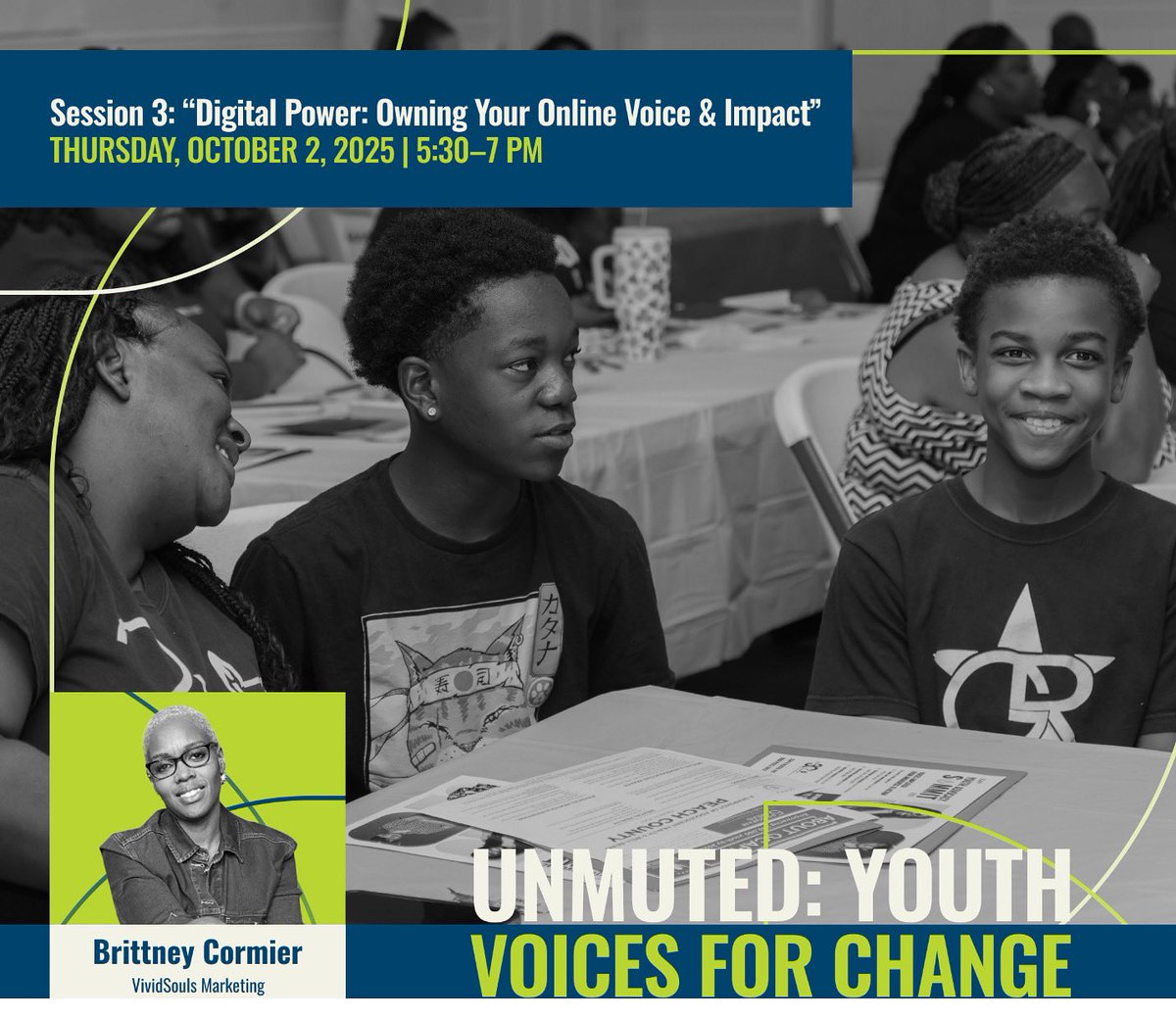 the_GCAPP's tweet image. Don&apos;t Miss GCAPP&apos;s UNMUTED: YOUTH VOICES FOR CHANGE – Session 3: Digital Power: Owning Your Online Voice &amp;amp; Impact

Thursday, October 2nd, 2025 | 5:30–7 PM | Ages 14–24

Join featured speaker Brittney Cormier of VividSouls Marketing. Register Now at tfaforms.com/5186349