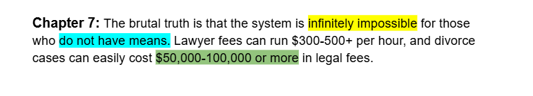 Alexwindivorce's tweet photo. This was the most depressing statistic I had to research while writing. The brutal truth is that family court is designed for people with money. If you don't have it, you need to get creative unbundled services, legal clinics and strategic self representation. https://t.co/pYYfVZis8z